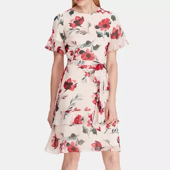 NWT Lauren Ralph Lauren Floral Print Georgette Dress Pink Rose SZ 12 - Picture 15 of 16